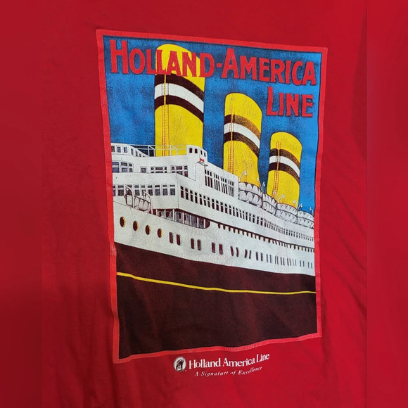 Holland America Line Red Short Sleeve Vintage Print Crewneck T-shirt‎ Size 2XL - Picture 2 of 5